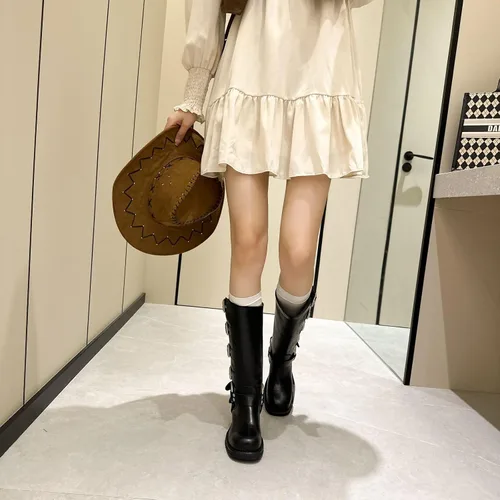 Miniatura 6 de Vertundy Botas altas hasta la rodilla para mujer, botas de tacón bajo grueso de pantorrilla ancha, botas vaqueras de equitación occidental, botas