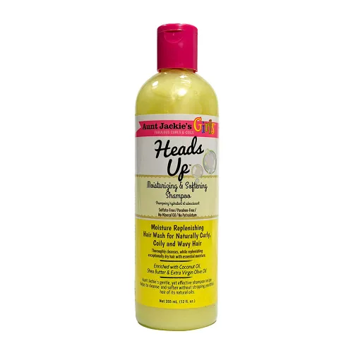 Aunt Jackie's Kids Heads Up Champú hidratante y suavizante para cabello naturalmente rizado, rizado y ondulado, 12 onzas