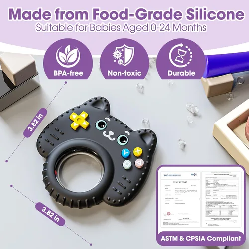 Miniatura 2 de Juguetes de dentición para bebés de 0 a 6 a 12 meses, controlador de juego remoto 3 en 1, juguete sensorial de sonajero para bebés, sin BPA