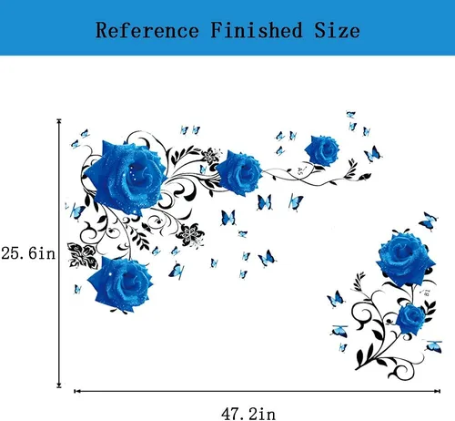 Miniatura 6 de Supzone Calcomanías de pared de rosas azules, diseño de flores y vides, decoración de pared floral de peonía azul, arte mural de vinilo