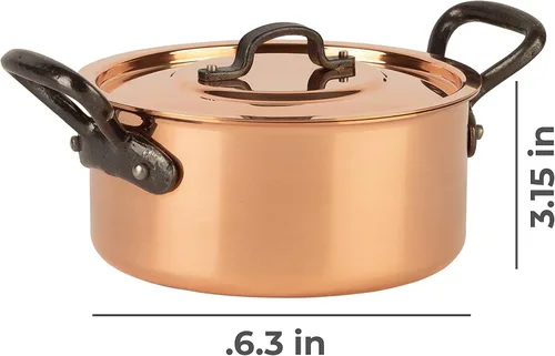 Miniatura 2 de olla de cobre estañado con asas y tapa de hierro fundido olla tradicional de cobre macizo olla de Francia ideal para sopas y guisos 1.5 cuartos