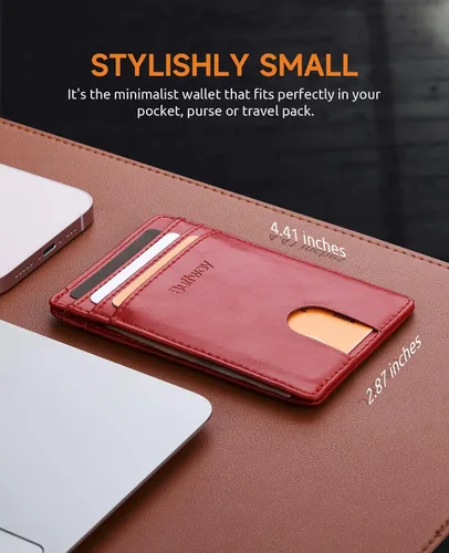 Miniatura 27 de Buffway Billetera delgada para hombre, minimalista con bolsillo frontal delgado, tarjetero de cuero con bloqueo RFID para viajes de trabajo
