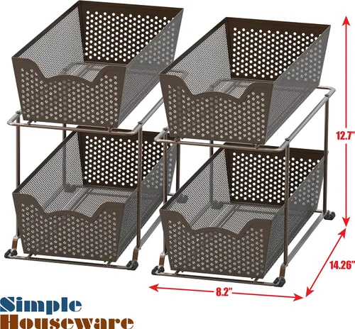 Miniatura 3 de Simple Houseware - Armario con cajón de cesta perforada de 2 niveles, bronce - Paquete de 2