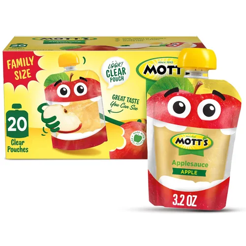 Miniatura 23 de Mott's Puré de manzana sin azúcar añadido, hecho de fruta real, sin sabores artificiales, bolsas transparentes de 3.2 onzas, paquete de 20