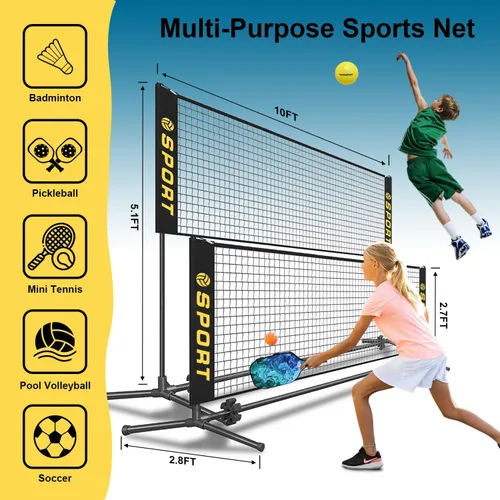 Miniatura 2 de Mini equipo de red de voleibol portátil de 10 pies con pelota de voleibol de goma, bomba y bolsa de transporte portátil. Altura ajustable de 2.7 a