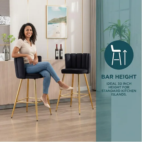 Miniatura 4 de Velvet Taburetes de Bar de 30" de Altura de Barra Juego de 2 Taburetes de Cocina Modernos Taburetes de Mostrador Tapizados con Patas Doradas