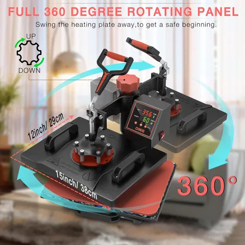 Miniatura 6 de OIIEE Máquina de prensa de calor 5 en 1 combinada prensa de calor de 12 x 15 pulgadas, máquina de transferencia de calor de 360 grados, impresión