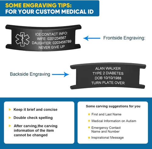 Miniatura 6 de Gamtic Pulsera personalizada de alerta médica personalizable, pulsera de identificación de emergencia, estilo pulsera, pulseras de alerta grabadas