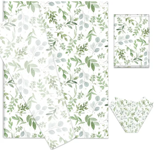 60 Sheets Greenery Tissue Paper Watercolor Green Leaves Art Tissue Spring Gift Wrapping Paper for Birthday Wedding DIY Crafts Gift Packing, 20 x 14