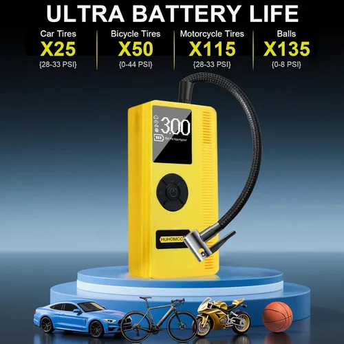 Miniatura 5 de Arrancador de coche 7 en 1 con compresor de aire, paquete de energía portátil de 3000A 12V, inflador digital de neumáticos de 150PSI para 9L