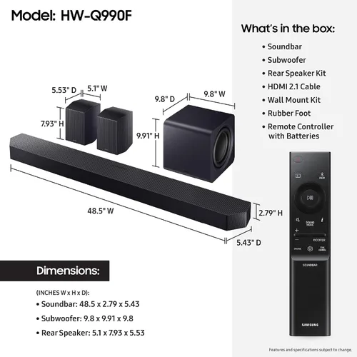 Miniatura 2 de Samsung HWQ990F Barra de sonido de 11.1.4 canales serie Q con subwoofer y altavoces traseros