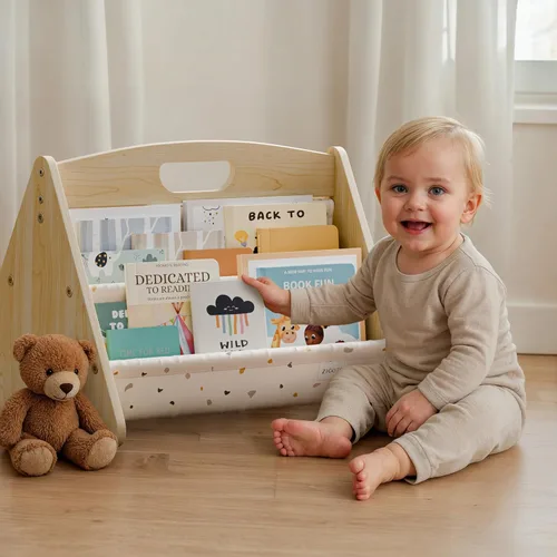Miniatura 10 de ZICOTO Estantería decorativa de madera con asa para habitaciones de niños, mantiene los libros ordenados y al alcance de los niños pequeños