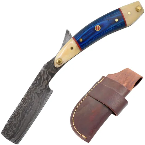 Miniatura 11 de Maquinilla de afeitar recta Cuchilla de afeitar de borde recto afilada de alta dureza de acero de Damasco real Cutthroat Straight Edge-Blade