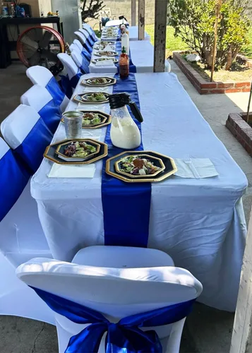 Miniatura 7 de 50 Bandas y Lazos de Satén Azul Bebé para Sillas para Decoración de Bodas, Fiestas de Cumpleaños y Fiestas - Cintas de 7x108 Pulgadas, Lazos