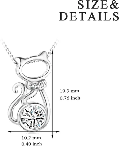 Miniatura 3 de AOBOCO Collar con colgante de gato de plata de ley con cristal de piedra natal, delicados regalos de joyería para los amantes de los gatos