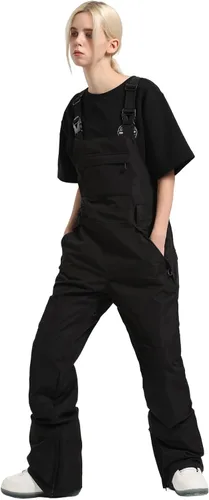 Miniatura 3 de GSOU SNOW Pantalones de esquí para mujer, overol con peto de nieve, impermeable, resistente al viento, aislado, correa ajustable, cálido