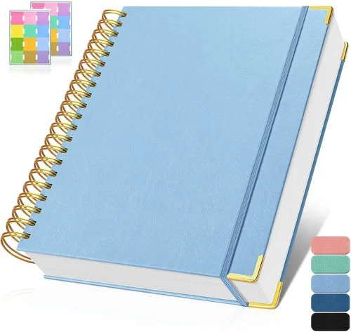 Miniatura 8 de Cuaderno de papel cuadriculado, cuaderno de cuadrícula en espiral de 8.5" X 11", diario de cuero de tapa dura de 300 páginas, cuaderno de papel Negro
