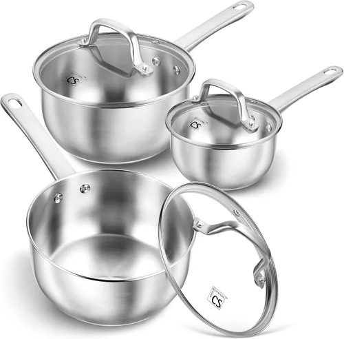 Miniatura 10 de KOCH SYSTEME CS Cacerola de acero inoxidable de 1 cuarto de galón, cacerola de 1 cuarto de galón con tapa, sartén de acero premium, sartén Indutcion