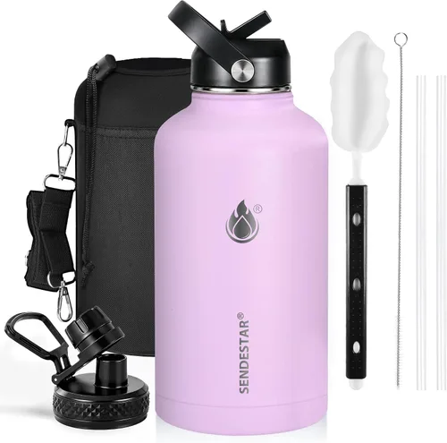 Miniatura 58 de SENDESTAR Botella de agua aislada de 24 onzas, boca ancha, botella de agua de 24 onzas con tapa con popote, tapa de boquilla, acero inoxidable