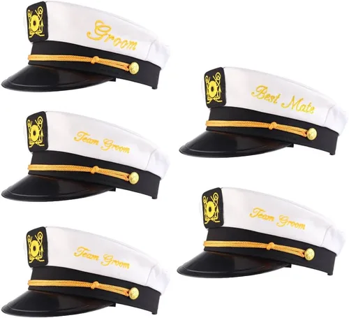 Miniatura 10 de Sombrero de capitán de despedida de soltero - Sombrero de soltero náutico para novio Accesorio divertido Boats n' Hoes Bridal Shower
