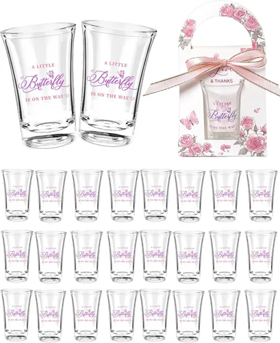Regalitos para Baby Shower para Invitados - 50 Juegos Temática de Mariposa Baby Shower una Pequeña Mariposa Está en Camino Vasos de Chupito y Cajas