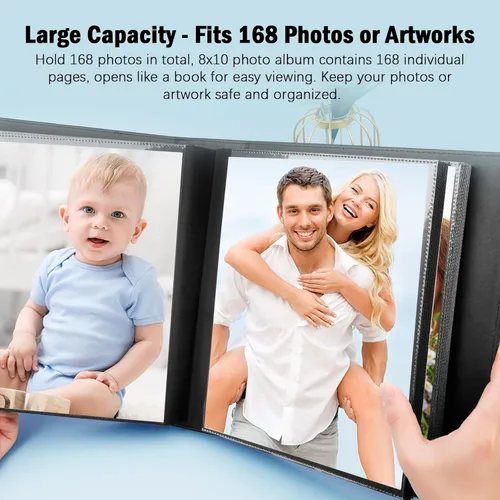 Miniatura 5 de Funda de cuero de gran capacidad de 8 x 10 pulgadas, 168 bolsillos para fotos de 8 x 10 pulgadas y cubierta de cuero de gran capacidad, 272