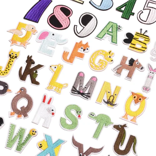 Miniatura 6 de 36 parches de letras y números para planchar, parches bordados del alfabeto de animales de la A a la Z, apliques de números del 0 al 9 para ropa