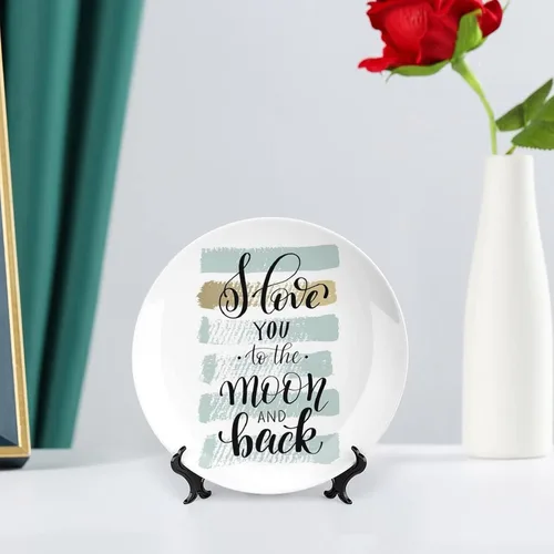 Miniatura 6 de XISUNYA Plato decorativo de 6 pulgadas, plato de cena con texto en inglés "I Love You to the Moon and Back", accesorio de decoración de cerámica