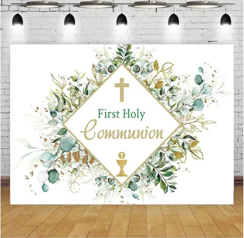 Cortina de fondo decorativa de hojas verdes de la Primera Comunión, planta verde, Dios bendiga el bautismo, fondo de fotografía, accesorios de