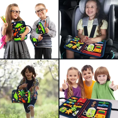 Miniatura 5 de LearnToy Busy Board - Juguetes Montessori de Dinosaurio para 3 4 5 Años - Juguetes Sensoriales para Niños Autistas - Juguetes de Viaje para Niños
