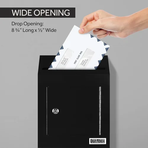Miniatura 5 de Durabox Caja Fuerte de Depósito con Buzón de 10 x 4 x 16 pulgadas, Acero Resistente con Perfil Delgado, Buzón de Pared con Amplia Ranura de Depósito