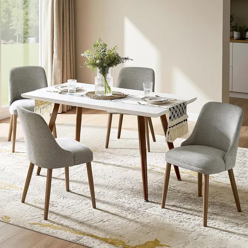 Miniatura 20 de HULALA HOME Juego de 2 sillas de comedor tapizadas de tela azul marino con patas de madera maciza, respaldo acolchado, sillas decorativas modernas