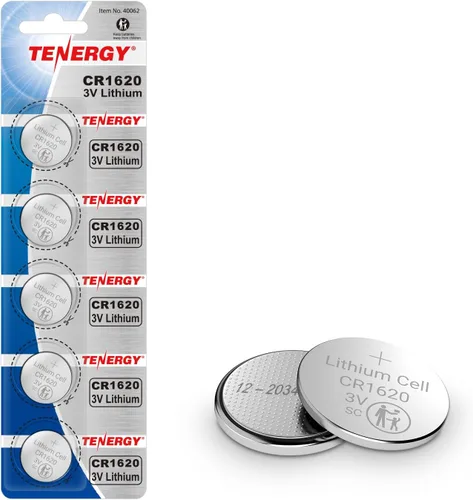 Tenergy CR1620 batería de botón de litio de 3 V, para llaves de auto, relojes, calculadoras, controles remotos, 5 unidades