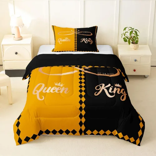 Miniatura 22 de Juego de edredón de San Valentín para parejas, juegos de ropa de cama rojo y blanco para niños, niñas, adolescentes, con texto en inglés "I Love