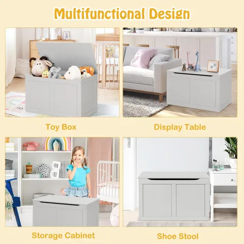 Miniatura 5 de Costzon Caja de juguetes de madera para niños, baúl y banco de almacenamiento para niños con tapa abatible, bisagras, organizador de almacenamiento
