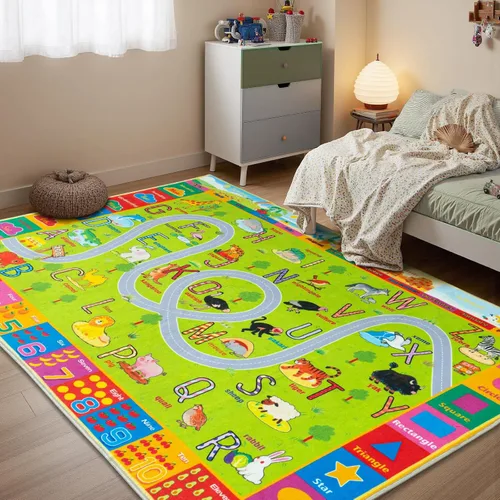 Miniatura 3 de Alfombra interactiva de juego para niños, de 4 x 6 pies, alfombra educativa para aprendizaje temprano con alfabeto, números, animales