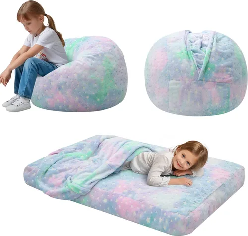 Miniatura 20 de COMAX Silla Puf para Niños que se Convierte en Cama Puf, Silla Puf de Pana para Niños y Niñas para Dormir, Pufs Perezosos para Niños con Relleno