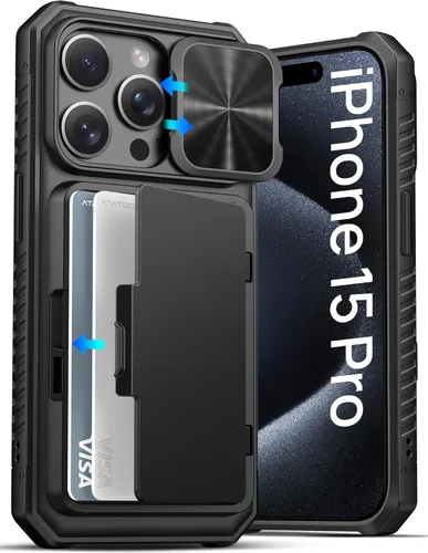 Miniatura 23 de ATATOO Funda para iPhone 17, tarjetero integrado (almacena 3-5 tarjetas) y funda para cámara deslizante y bloqueo RFID, protección de grado militar