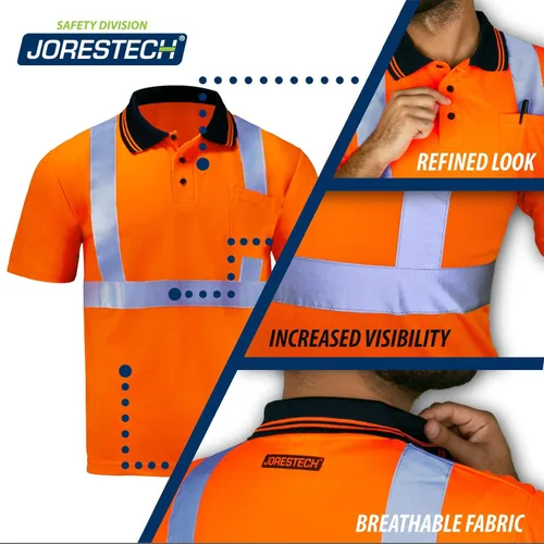 Miniatura 2 de JORESTECH Polo de alta visibilidad, ANSI clase 2, ropa de trabajo de seguridad, tela Birdseye con cinta reflectante