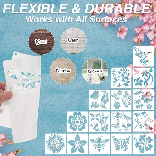 Miniatura 3 de Plantillas de 16 piezas para pintar girasol, mariposa, plantilla floral para primavera y verano, plantillas grandes reutilizables de pintura
