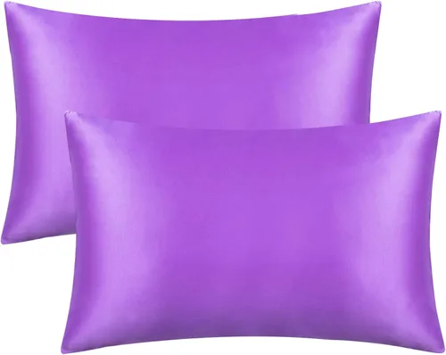 Miniatura 28 de FLXXIE Paquete de 2 fundas de almohada estándar de satén con cremallera para cabello y piel, sedosas y súper suaves (20 x 26 pulgadas), fundas