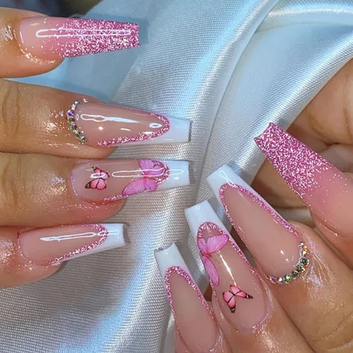 Uñas largas a presión, uñas postizas cuadradas de punta francesa, uñas acrílicas, punta de ataúd, uñas adhesivas de cobertura completa, uñas