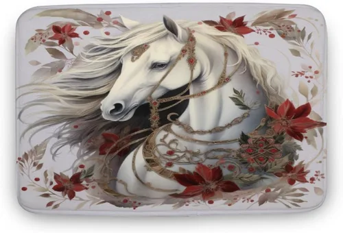 Miniatura 18 de Alfombra de baño de flores de caballo blanco, regalos de caballo para niñas, alfombra de baño de terciopelo antideslizante, tapete de ducha de felpa