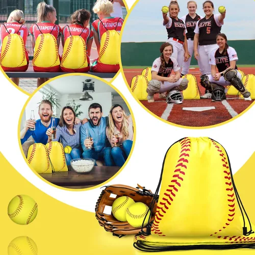 Miniatura 5 de Grneric 14 bolsas de softbol con cordón para fiesta, bolsas de regalo, bolsa de cincha para equipos deportivos, suministros de cumpleaños (softbol)
