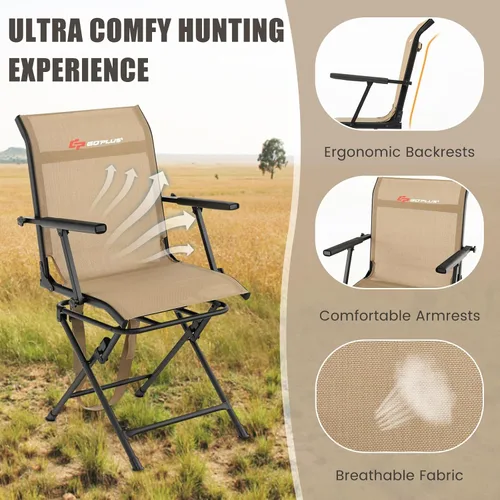 Miniatura 5 de Goplus Silla de Caza, Silla Plegable Giratoria de 360° para Puesto de Caza con Correa de Transporte, Capacidad de 330 Libras, Taburete Portátil