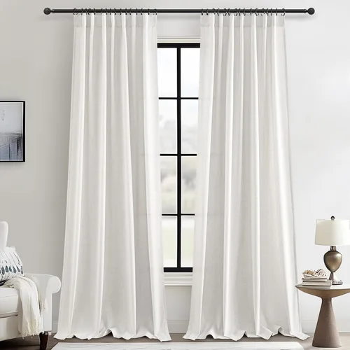 Miniatura 8 de Cortinas translúcidas de lino beige blanco de 84 pulgadas de largo, 2 paneles, cortinas modernas con filtrado de luz y privacidad, riel de techo