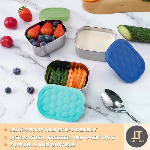 Miniatura 5 de Tanjiae Recipientes Pequeños (1 TAZA) de Acero Inoxidable para Bocadillos para Niños Recipientes de Comida Fáciles de Abrir a Prueba de Fugas