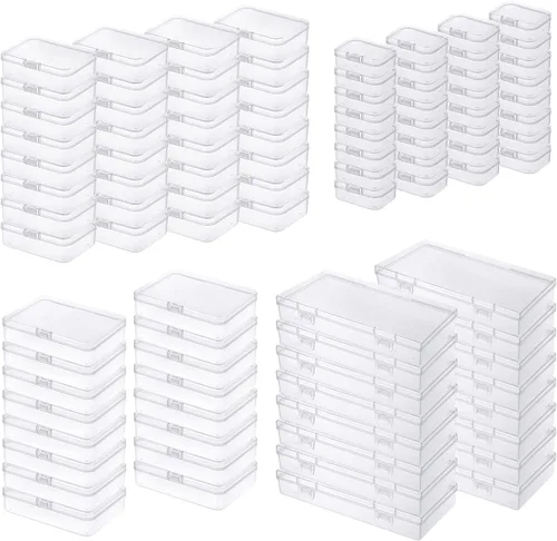 Miniatura 14 de 100 unidades de cajas de almacenamiento rectangulares mini de plástico transparente con tapa con bisagras para cuentas y otros artículos pequeños