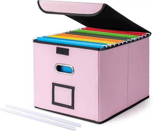 Miniatura 21 de Cajón Organizador de Archivos CADONO con Tapa, Organizador de Carpetas de Archivos Plegable con Deslizador de Plástico, Caja de Carpetas de Archivos