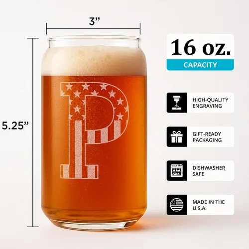 Miniatura 3 de Vaso de cerveza personalizado para hombres, vaso de cerveza personalizado de 16 onzas (4 diseños), nombre grabado y diseño de monograma inicial